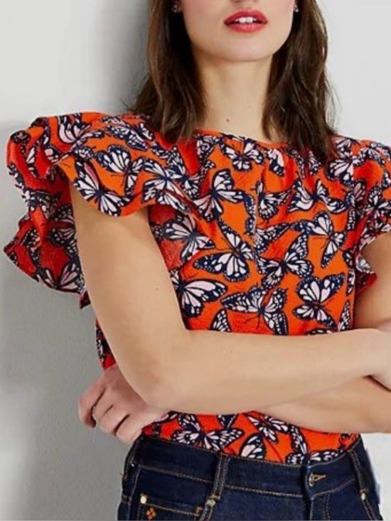 kate spade Tops - kate spade Red Butterfly Print Ruffle Sleeve Top
